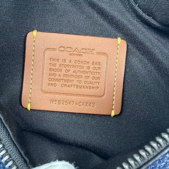 Coach Warren Mini Belt Bag With Baseball Print In Leather/Deep blue CAX43 NWT - Picture 6 of 8